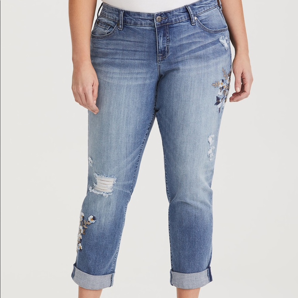 Torrid Distressed Embroidered Boyfriend Jean